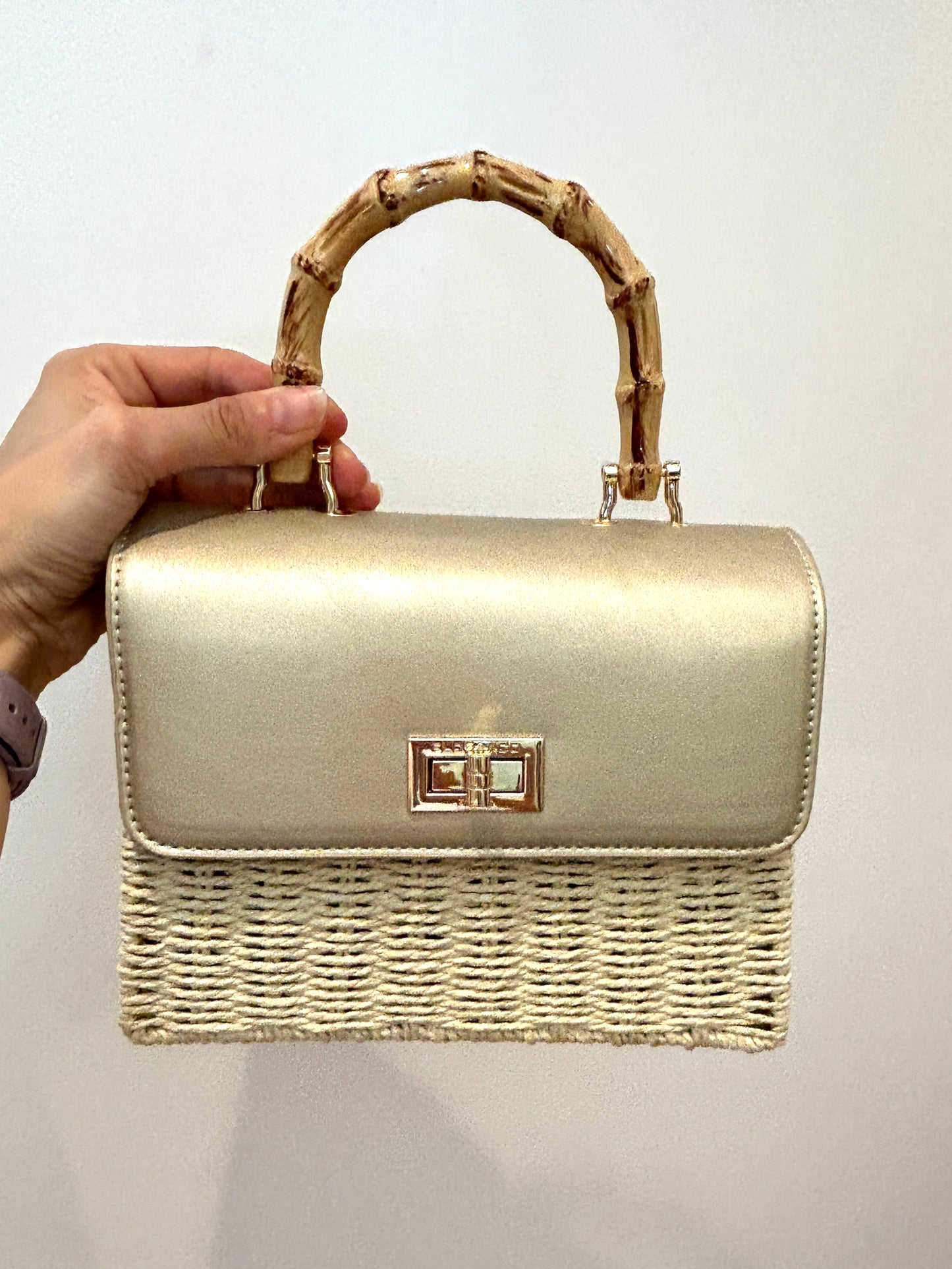 Little beige bag bamboo handle