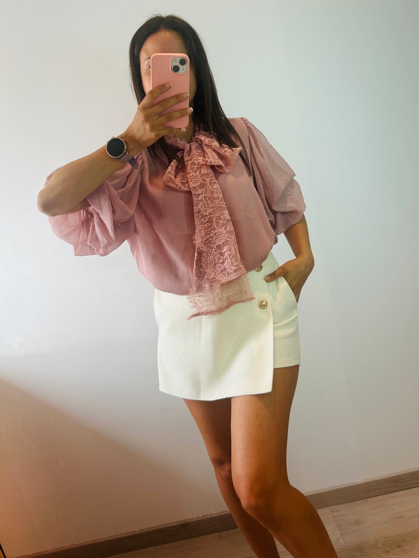 Blouse pink lace bow