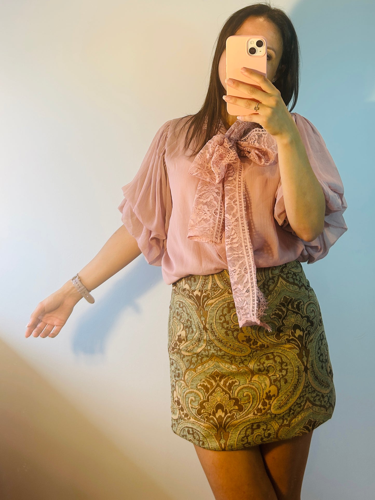 Blouse pink lace bow