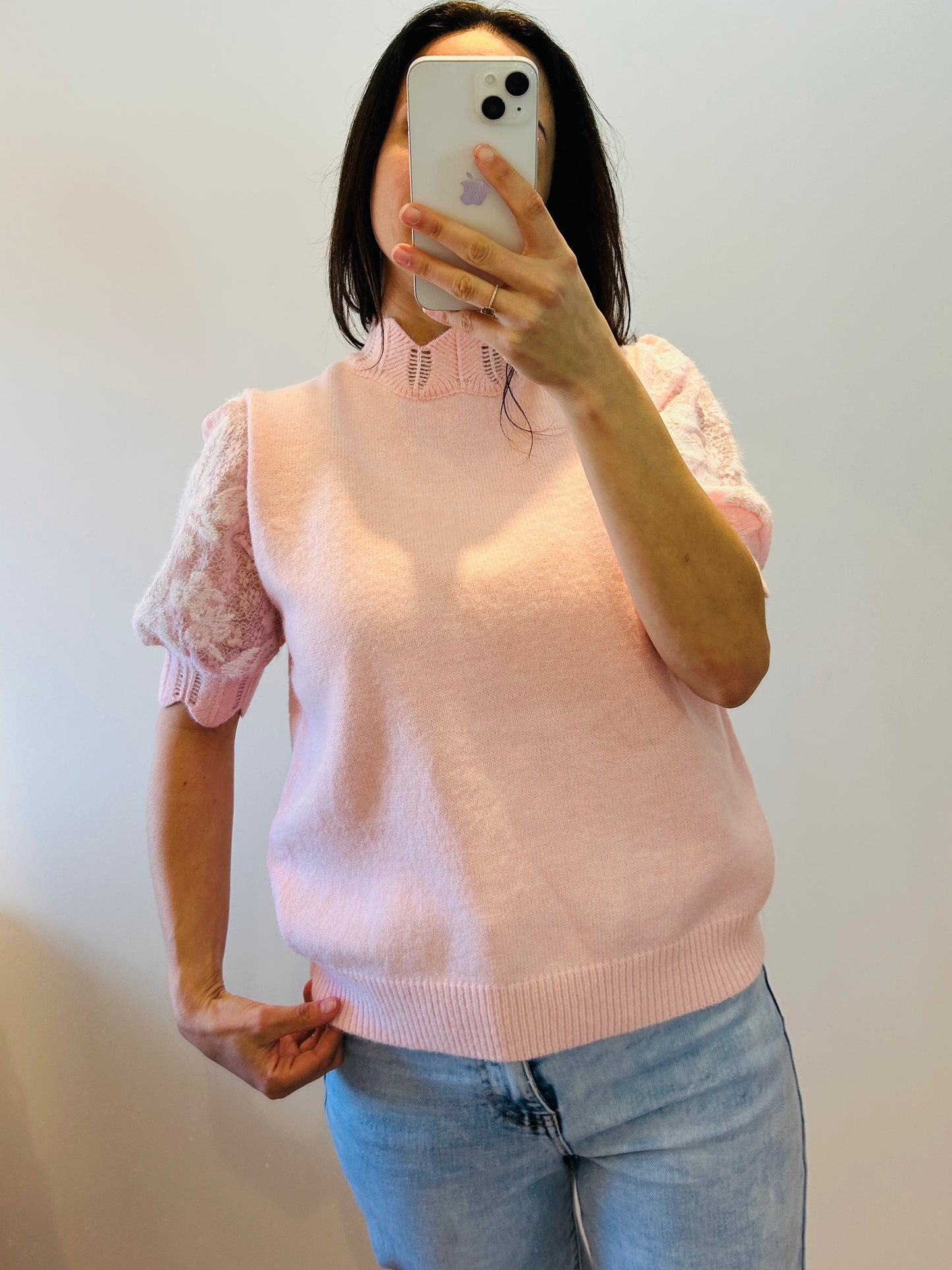 Shirt flower sleeves pink
