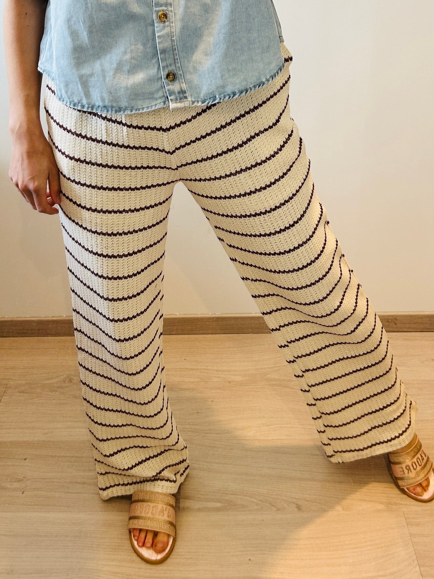 Pants beige and burgundy stripes