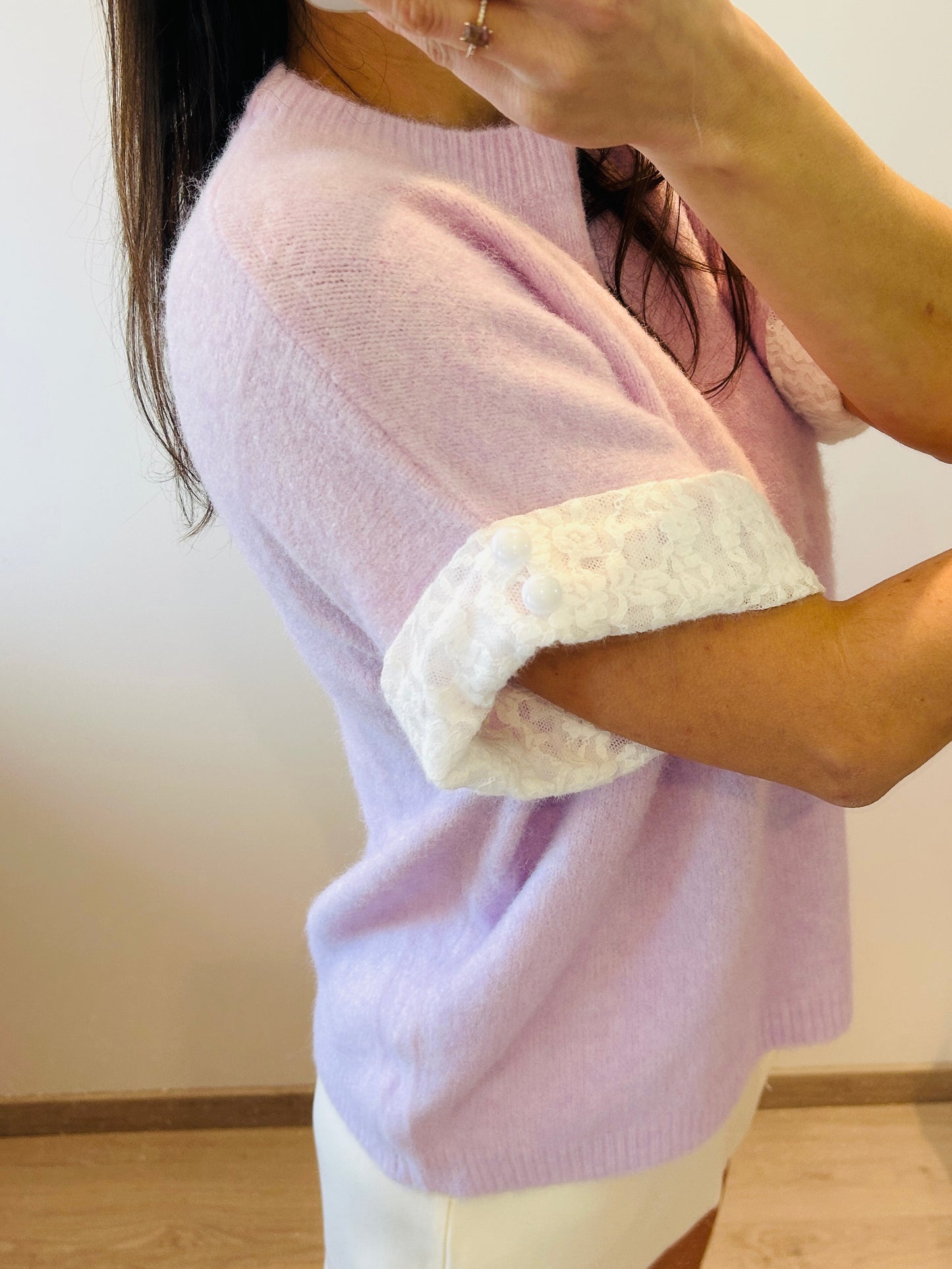 Shirt lila lace sleeves