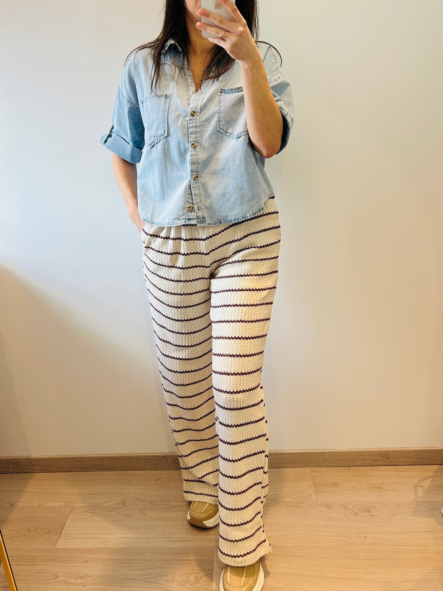 Pants beige and burgundy stripes