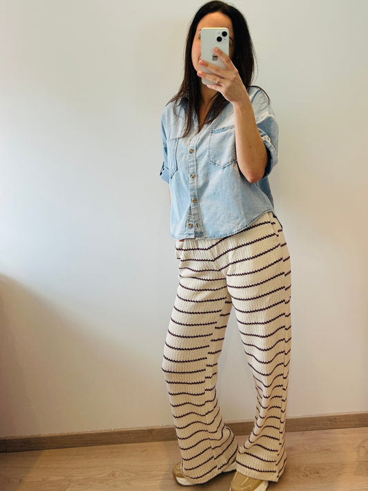 Pants beige and burgundy stripes
