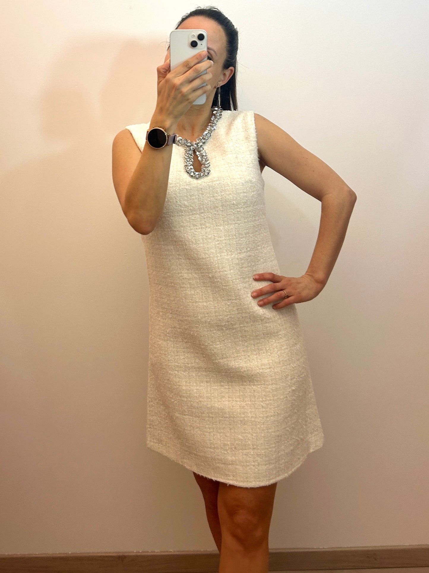 Tweed dress white with sequins