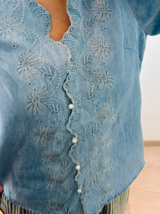 Embroidered denim blouse