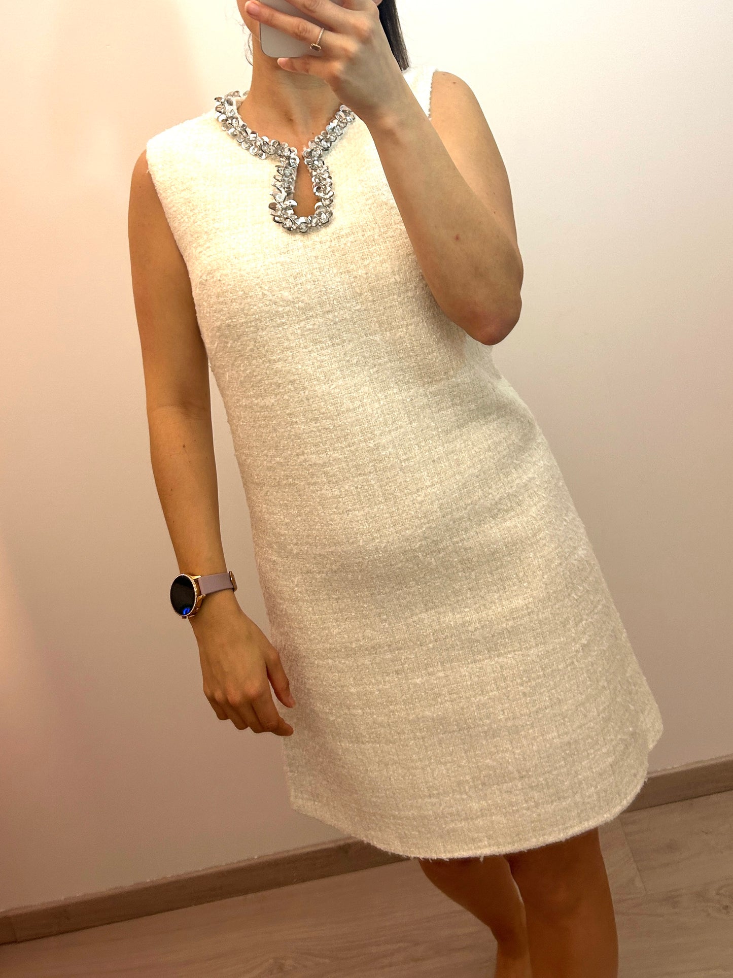 Tweed dress white with sequins