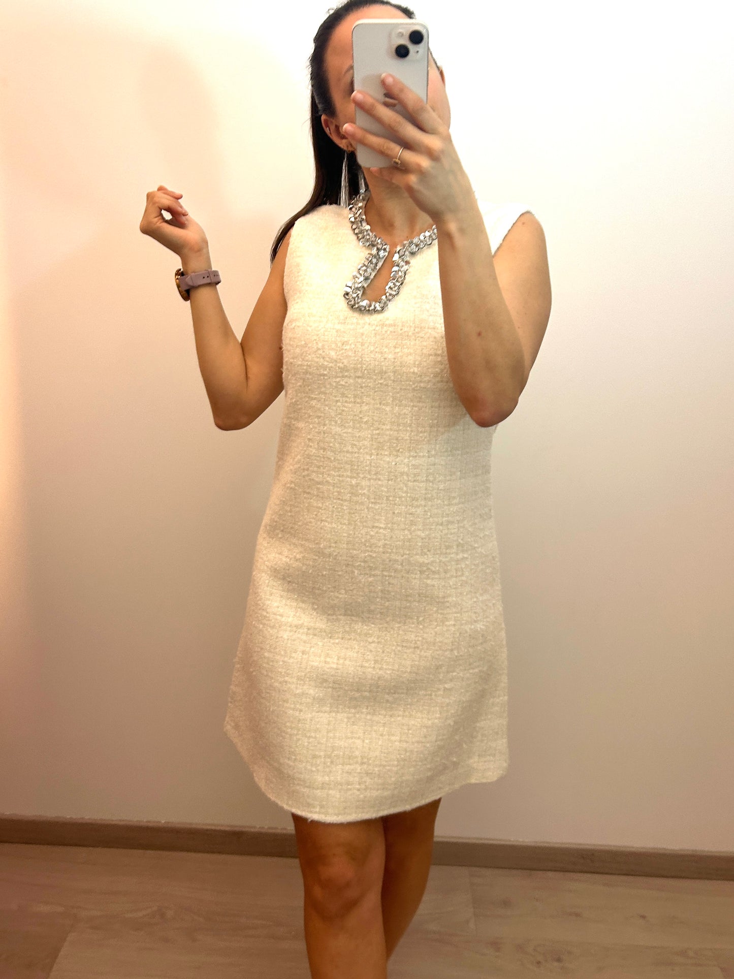 Tweed dress white with sequins
