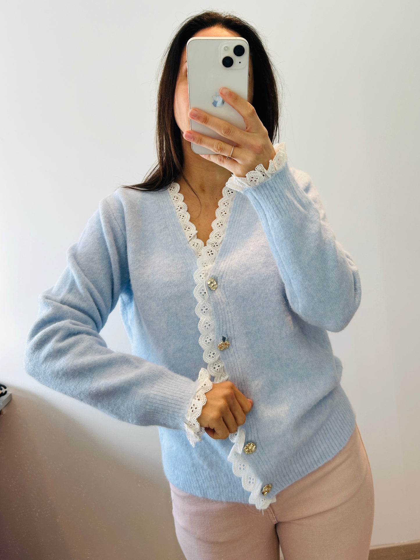 Cardigan blue lace border