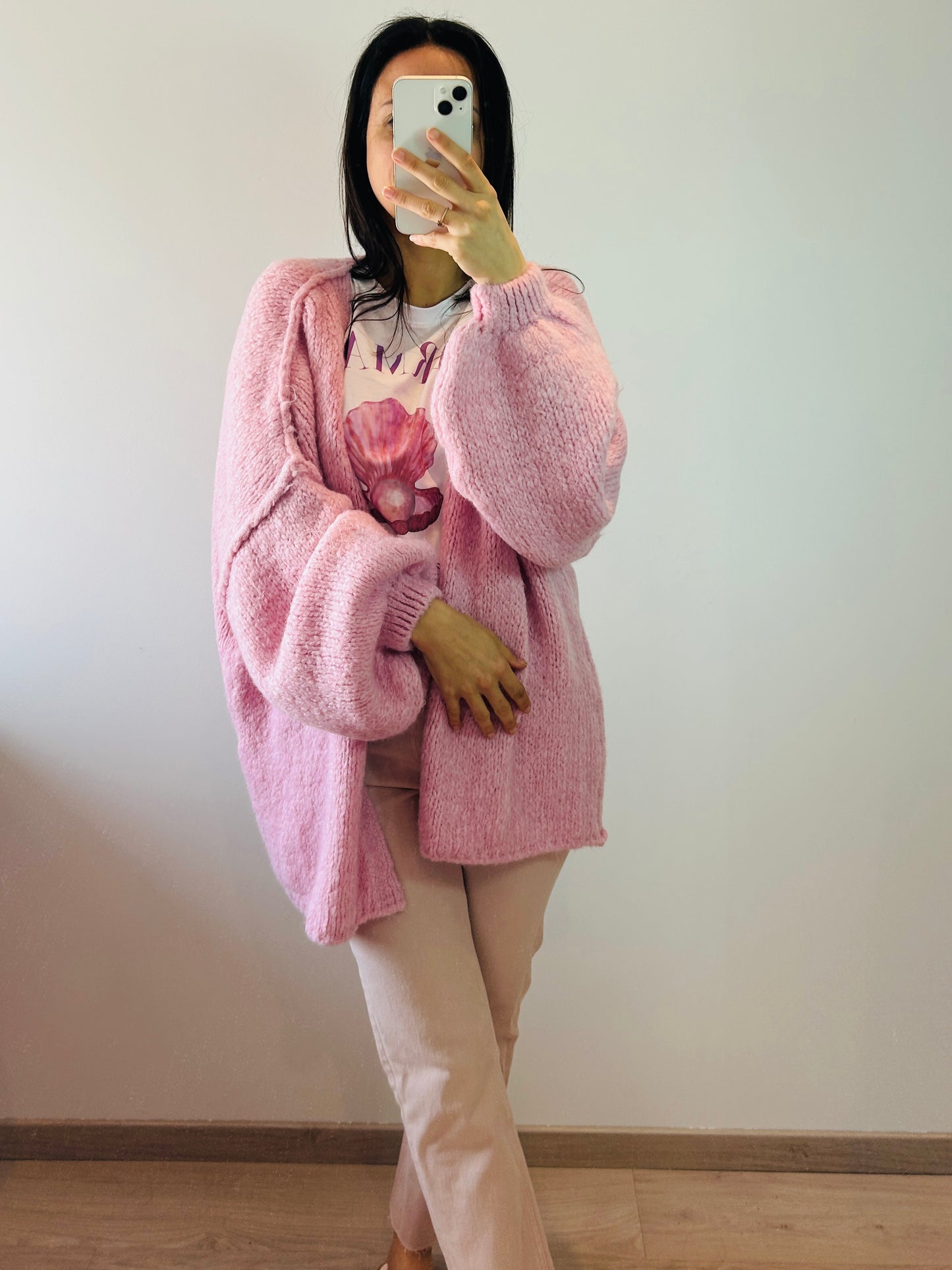 Fluffy cardigan rose shadow