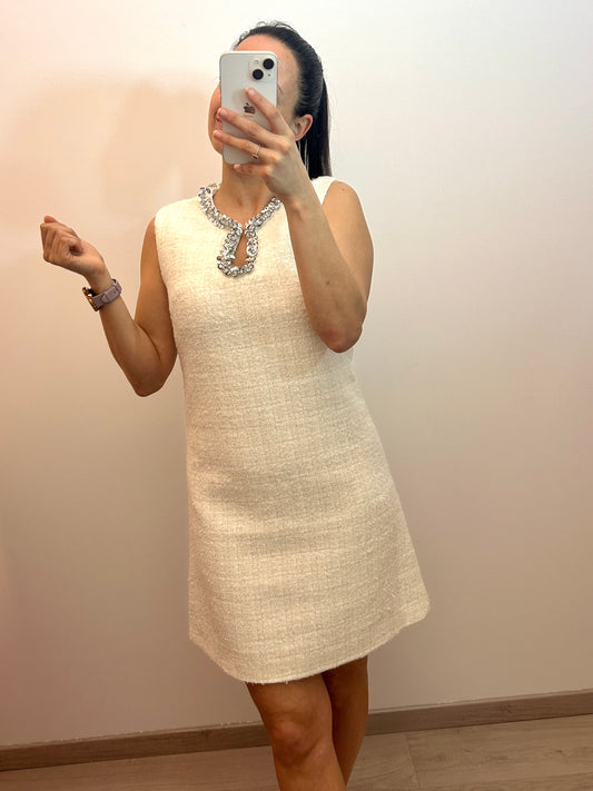 Tweed dress white with sequins